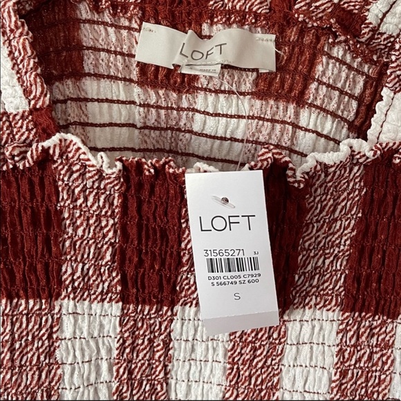 LOFT NWT Gingham Smocked Peplum Tank S - Picture 4 of 6